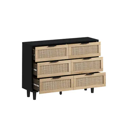 Black 6-Drawers Rattan Storage Cabinet with Particle Board (43.31 inches)