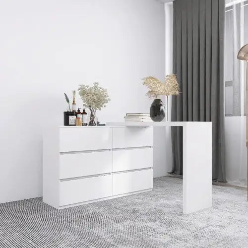 White Extended Desktop with 6 Drawers (45.30 inches)