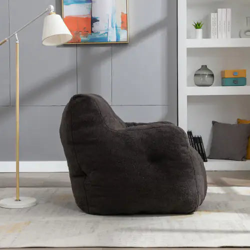 Dark Gray Soft Teddy Tufted Foam Bean Bag Chair with Memory Foam (39.37 inches)