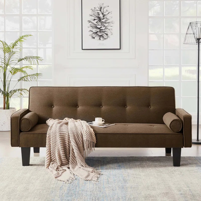 Brown Fabric Sofa with Pillows (71.65 inches)