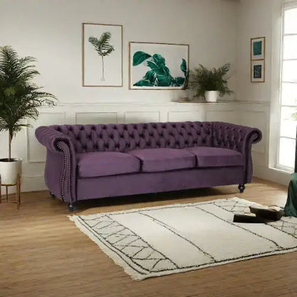 Purple 3-Seater Sofa with Velvet Upholstery (Luxury)