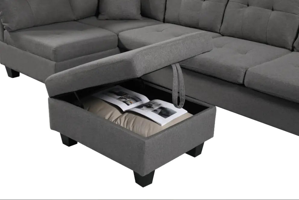 Grey Left Fabric Sofa with Ottoman (104.724 inches)