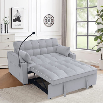 Light Gray Velvet Two-seater Sofa with Pull-Out Bed (70.2 inches)