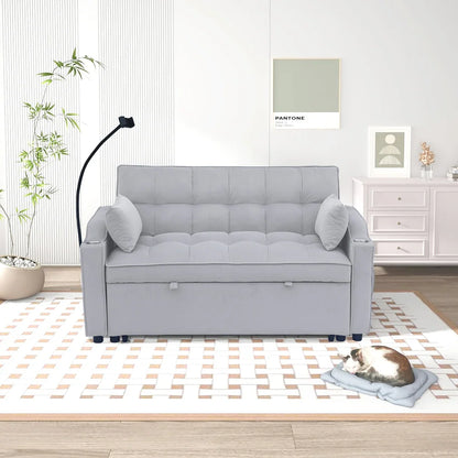 Light Gray Velvet Two-seater Sofa with Pull-Out Bed (70.2 inches)