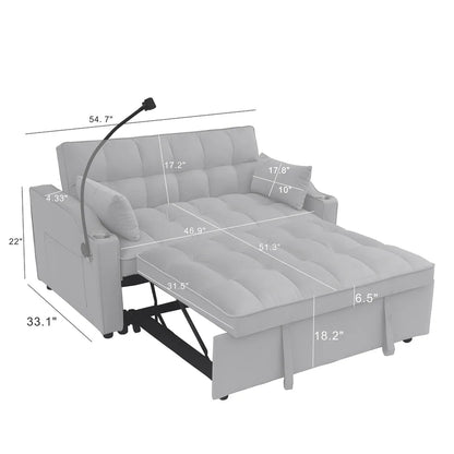 Light Gray Velvet Two-seater Sofa with Pull-Out Bed (70.2 inches)