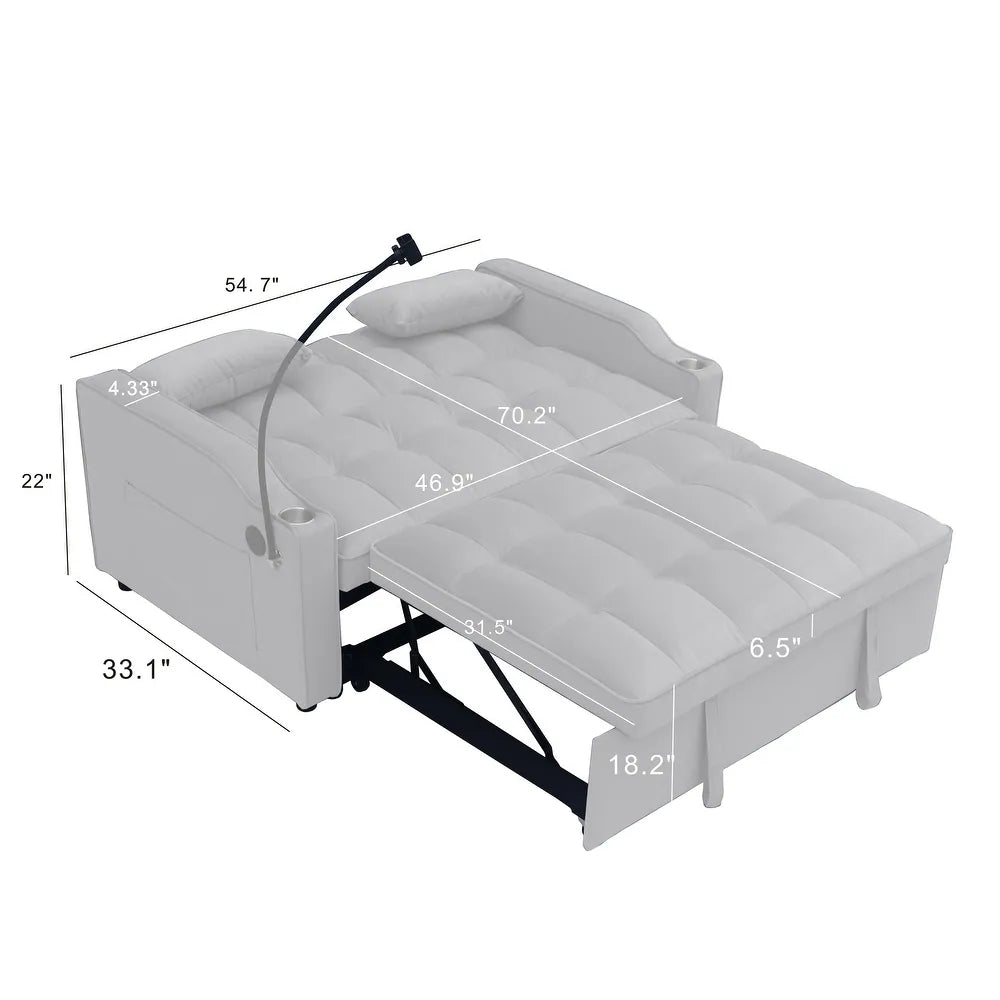 Light Gray Velvet Two-seater Sofa with Pull-Out Bed (70.2 inches)