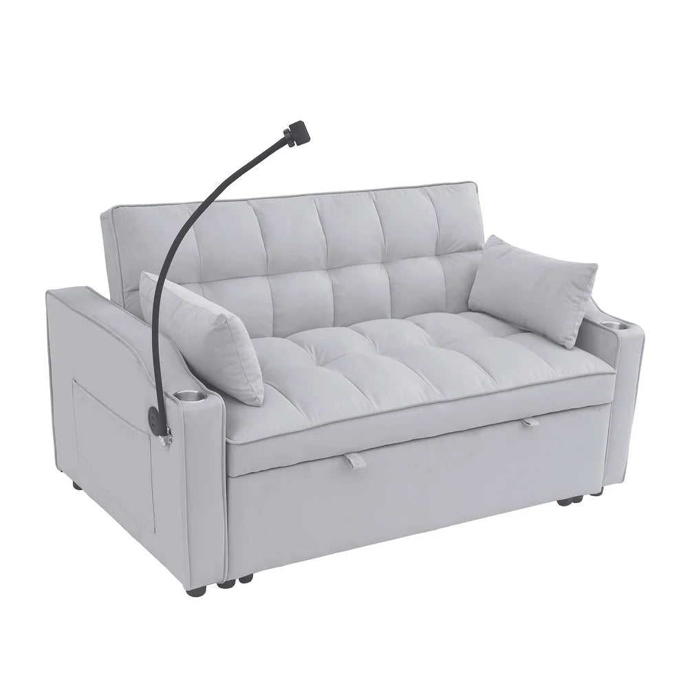 Light Gray Velvet Two-seater Sofa with Pull-Out Bed (70.2 inches)