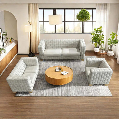 Light Beige FX-D1 SOFA SET with Oak Natural Wood Color Sofa Legs