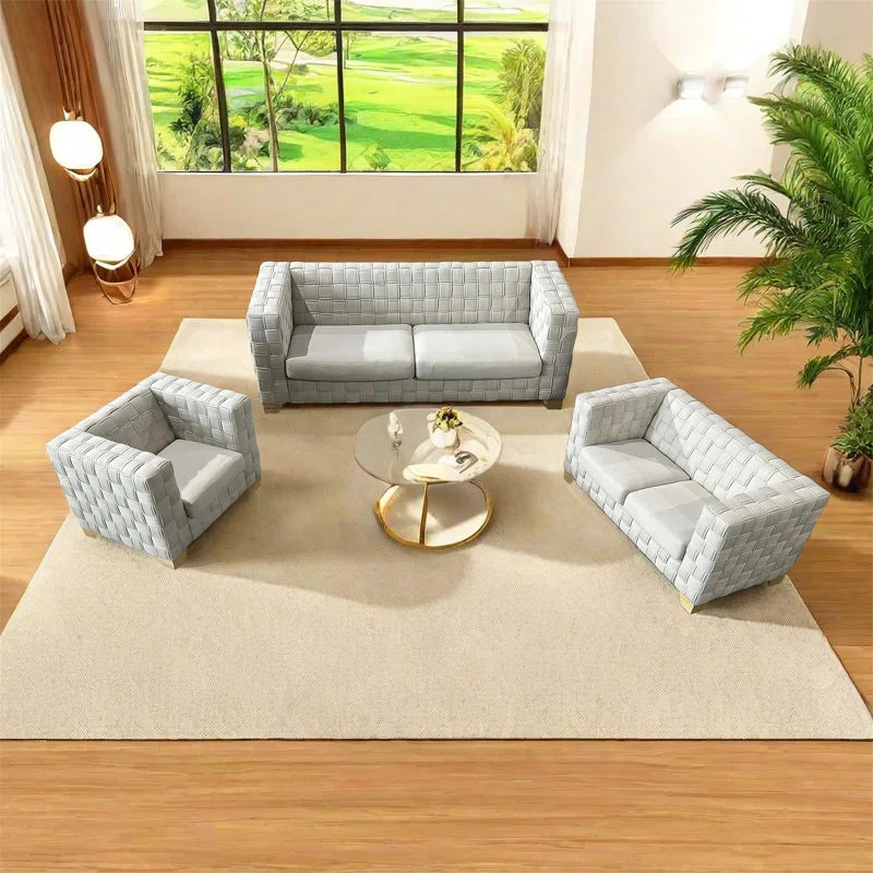 Light Beige FX-D1 SOFA SET with Oak Natural Wood Color Sofa Legs