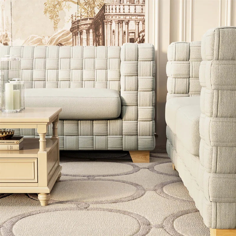 Light Beige FX-D1 SOFA SET with Oak Natural Wood Color Sofa Legs