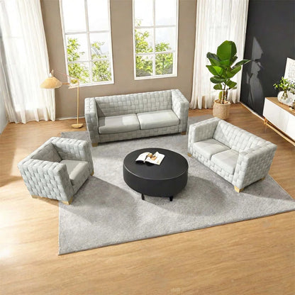 Light Beige FX-D1 SOFA SET with Oak Natural Wood Color Sofa Legs