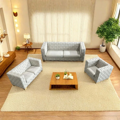 Light Beige FX-D1 SOFA SET with Oak Natural Wood Color Sofa Legs