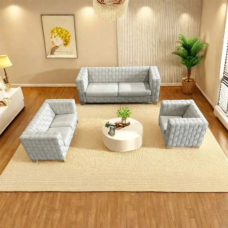 Light Beige FX-D1 SOFA SET with Oak Natural Wood Color Sofa Legs