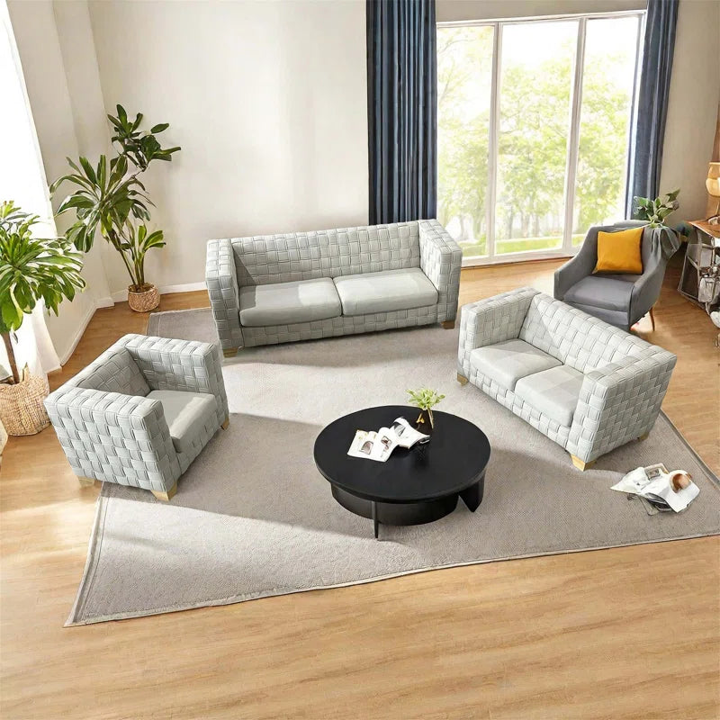 Light Beige FX-D1 SOFA SET with Oak Natural Wood Color Sofa Legs