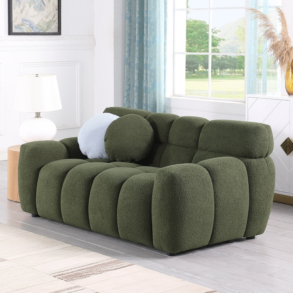 Green Upholstered Sofa with Boucle Material (64.96 inches)