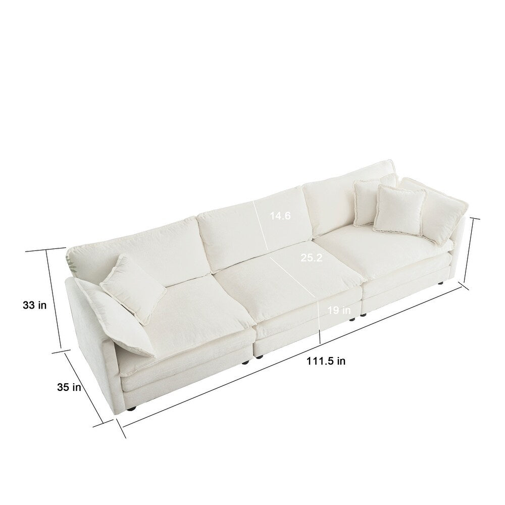 White Mid-Century Modern Couch with 2 Armrest Pillows and 3 Toss Pillows (3-Seater)