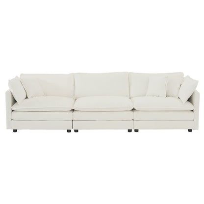 White Mid-Century Modern Couch with 2 Armrest Pillows and 3 Toss Pillows (3-Seater)