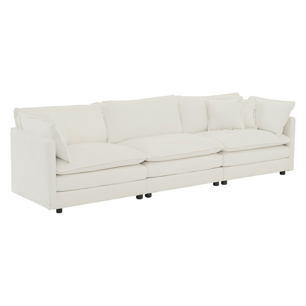 White Mid-Century Modern Couch with 2 Armrest Pillows and 3 Toss Pillows (3-Seater)