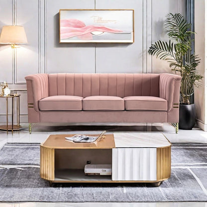 Pink 3 Seat Sofa with Golden Metal Legs