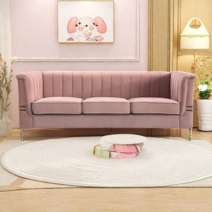 Pink 3 Seat Sofa with Golden Metal Legs