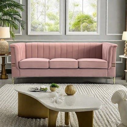 Pink 3 Seat Sofa with Golden Metal Legs