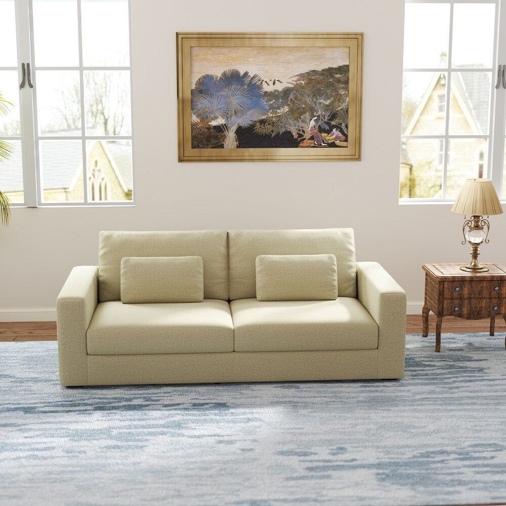 Beige Modern Sofa with Detachable Cover & Double Cushioning (83 inches)