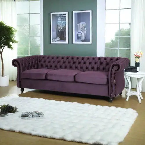 Purple 3-Seater Sofa with Velvet Upholstery (Luxury)