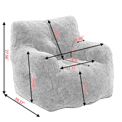 Dark Gray Soft Teddy Tufted Foam Bean Bag Chair with Memory Foam (39.37 inches)