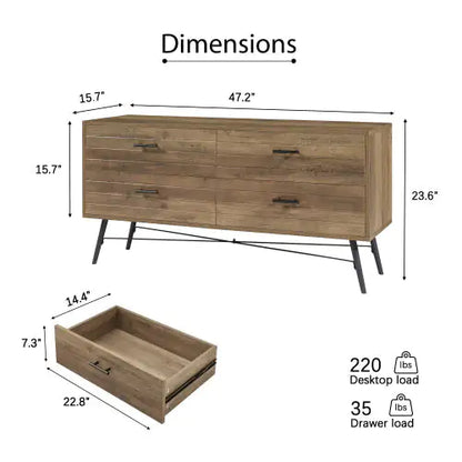 Walnut Brown Chest with 4 Drawers (47.2 inches)