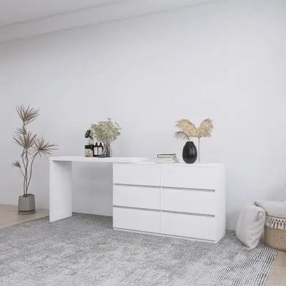 White Extended Desktop with 6 Drawers (45.30 inches)