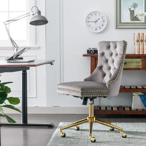 Grey Home Office Chair with Tufted Velvet Buttons