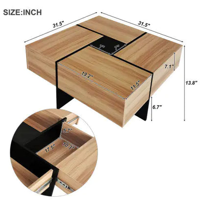 Brown Coffee Table with 4 Hidden Storage Compartments (31.5 inches)