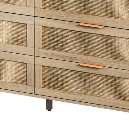 Natural 6-Drawers Rattan Storage Cabinet with Particle Board (51.18 inches)