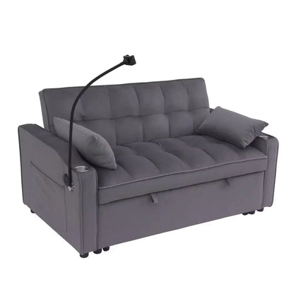 Dark Gray Velvet Two-seater Sofa with Pullout Bed (70.2 inches)