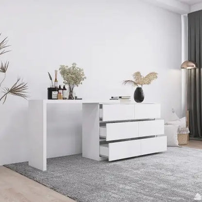 White Extended Desktop with 6 Drawers (45.30 inches)