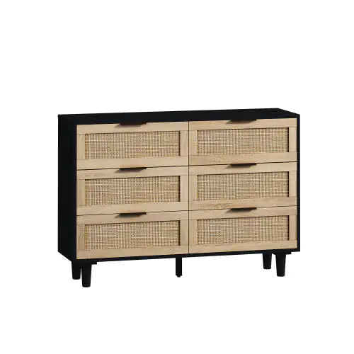 Black 6-Drawers Rattan Storage Cabinet with Particle Board (43.31 inches)