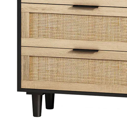 Black 6-Drawers Rattan Storage Cabinet with Particle Board (51.18 inches)