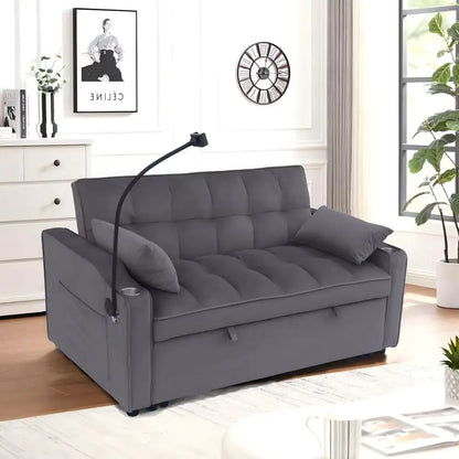 Dark Gray Velvet Two-seater Sofa with Pullout Bed (70.2 inches)