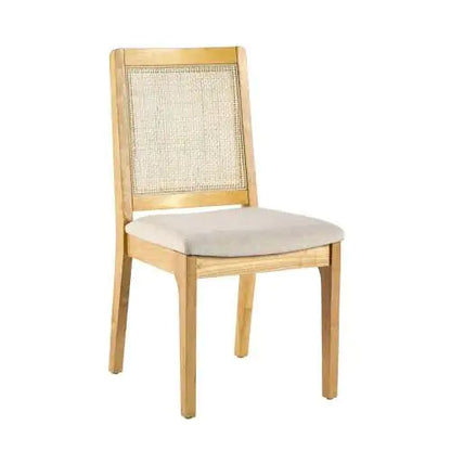 Natural Modern Solid Wood Dining Chair with Rattan Inset Back (Set of 2)