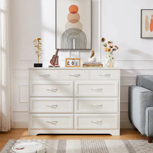 White Bedroom Dresser with Antique Handles (47.56 inches)