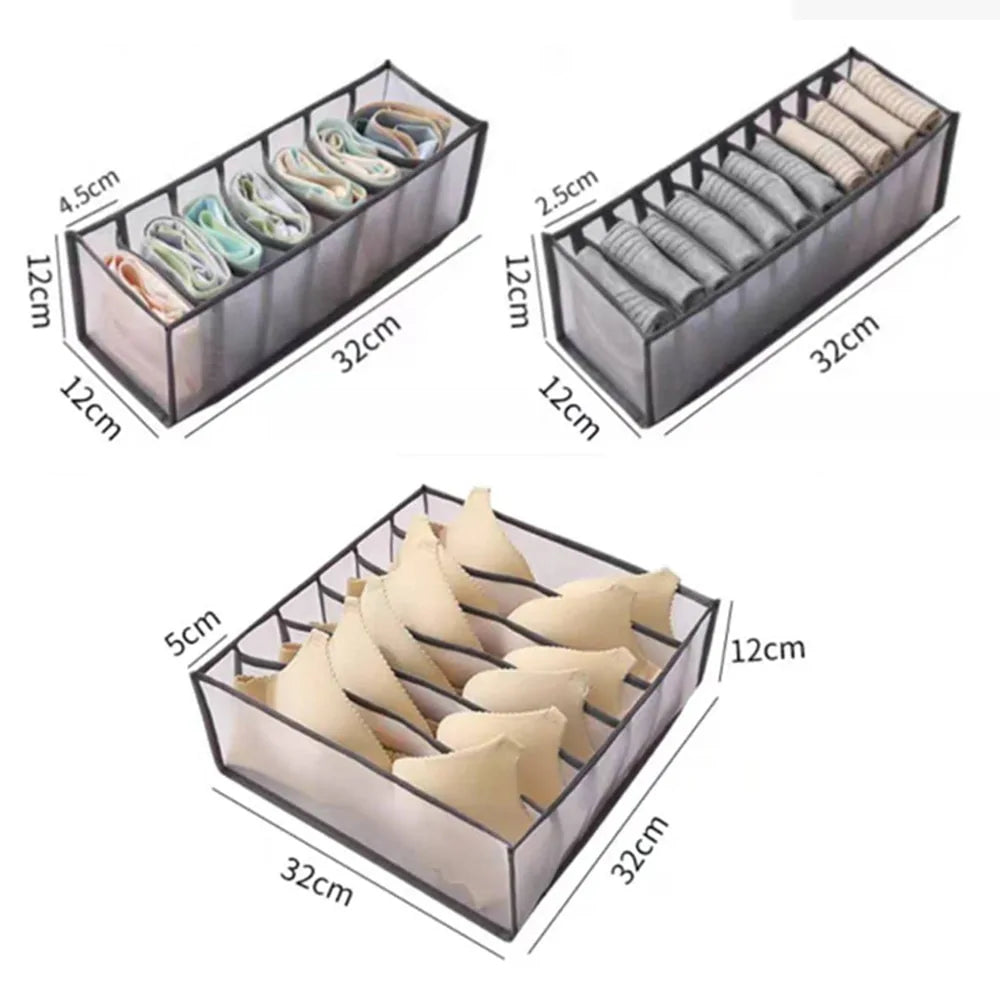 Gray or White 7-Grid Foldable Drawer Organizer with Durable Nylon Mesh (Various Sizes)