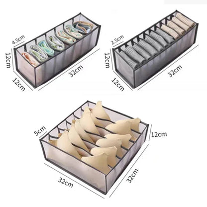 Gray or White 7-Grid Foldable Drawer Organizer with Durable Nylon Mesh (Various Sizes)