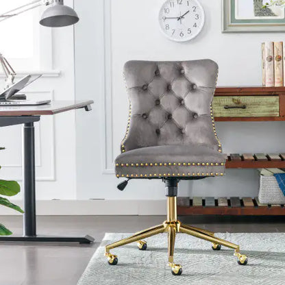 Grey Home Office Chair with Tufted Velvet Buttons