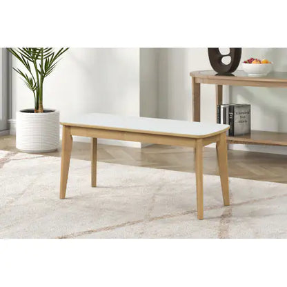 Opalescent white, white + light oak Set of 6 dining table with light oak high-gloss white top (60 inches)