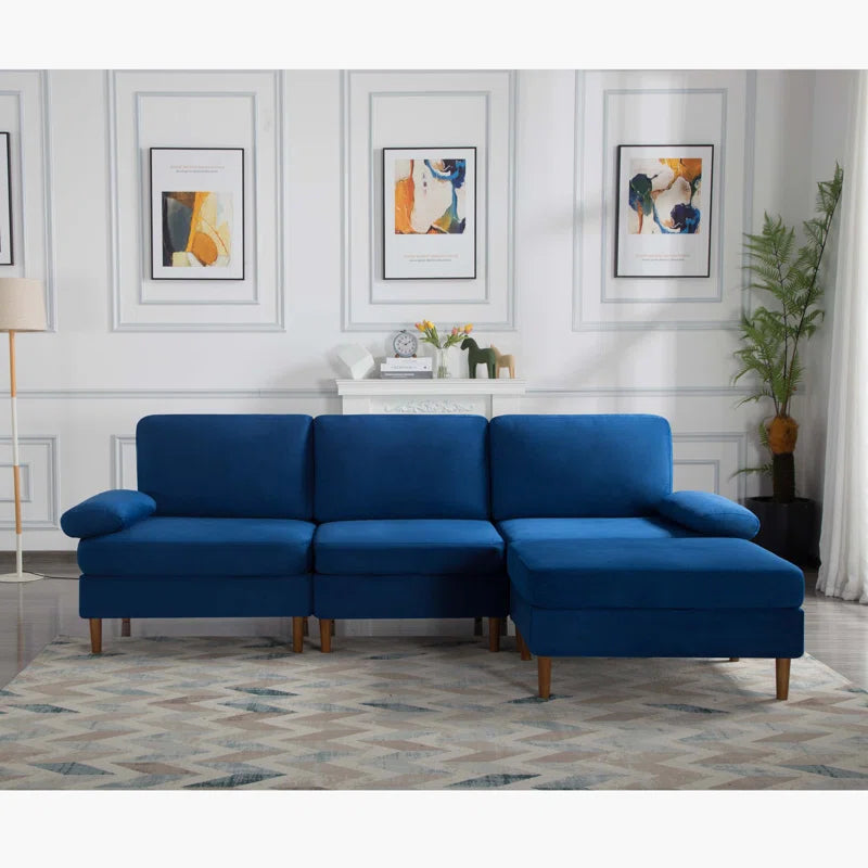 Navy Blue Modular Sectional Sofa with Velvet (102.4 inches)