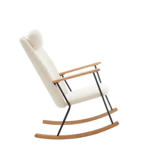 White Modern Rocking Chair with Adjustable Headrest (High Backrest)