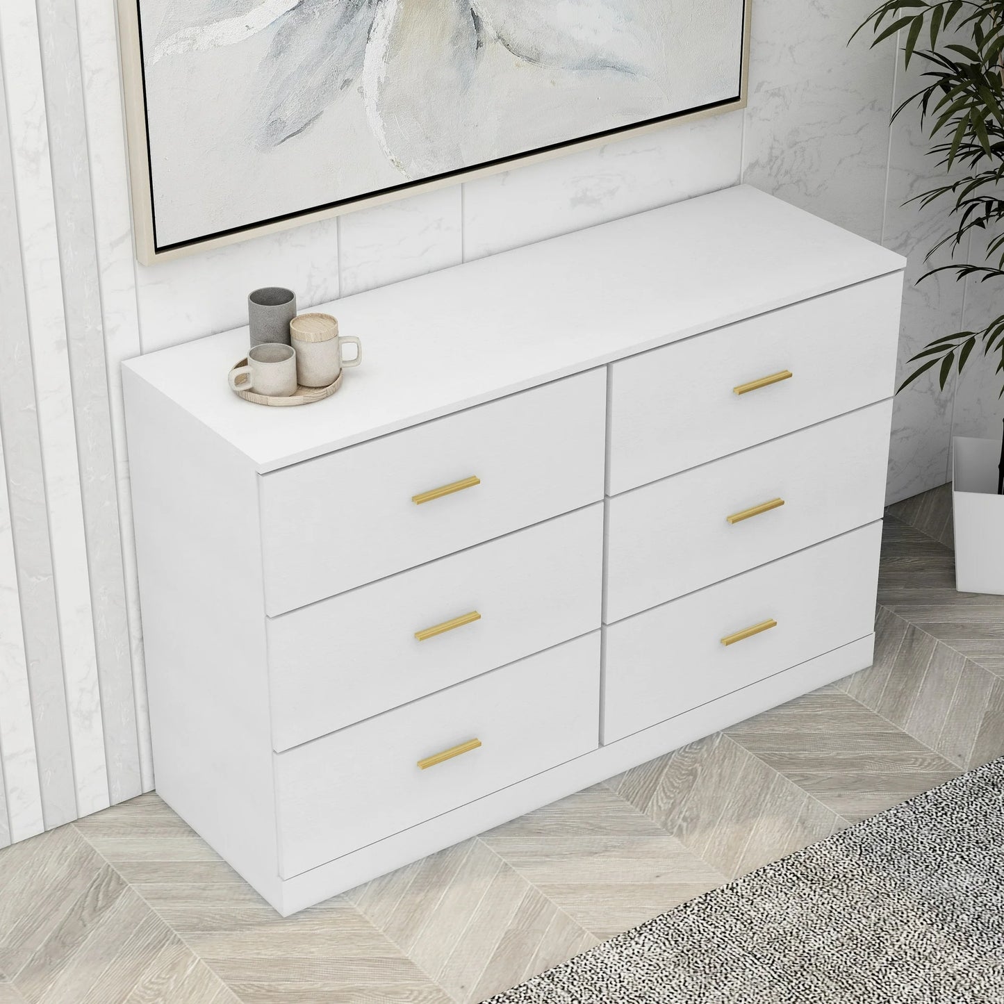 Antique White Chest with Drawers Included (6-drawer)