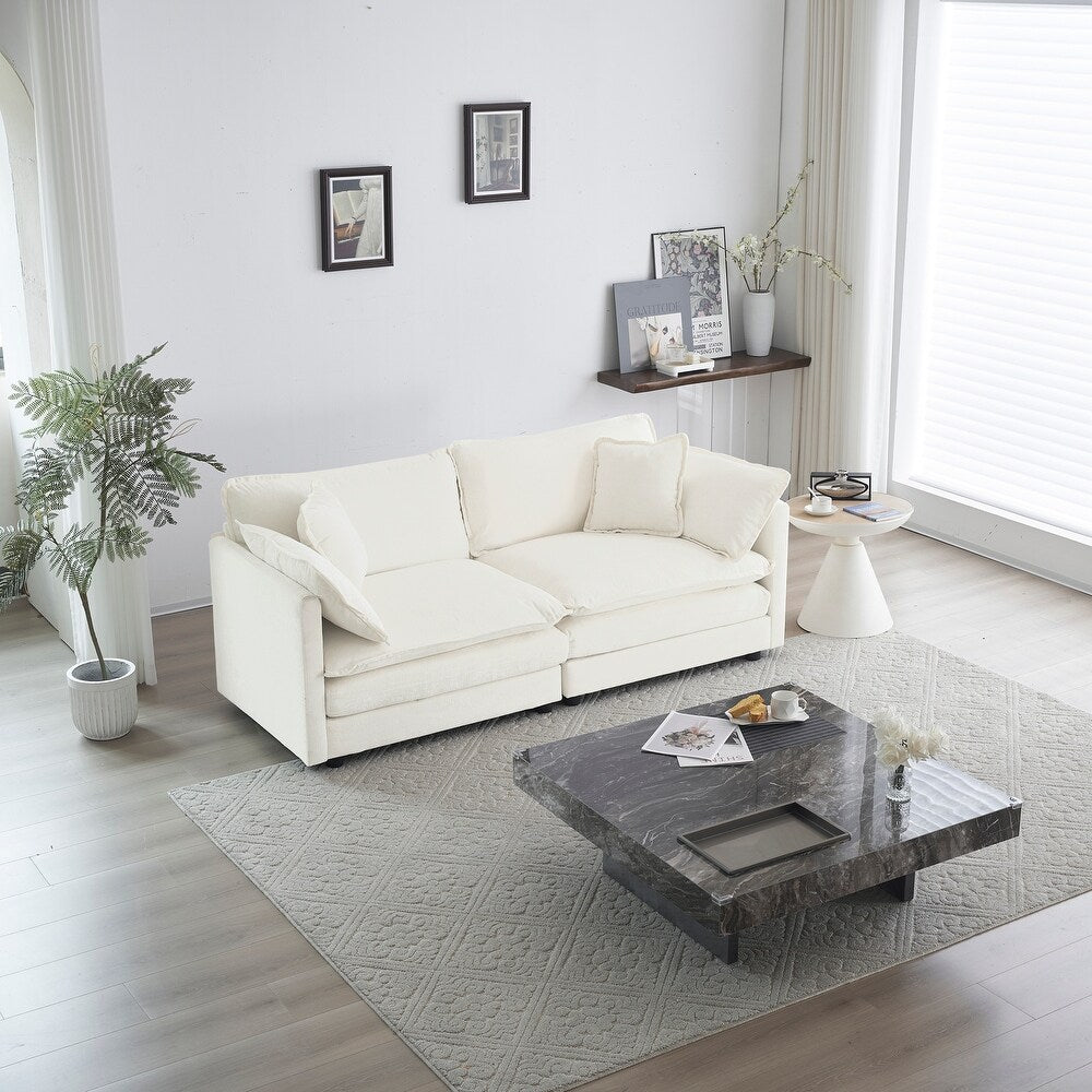 White Modern Fabric Double Sofa with 4 Pillows (Not Applicable inches)