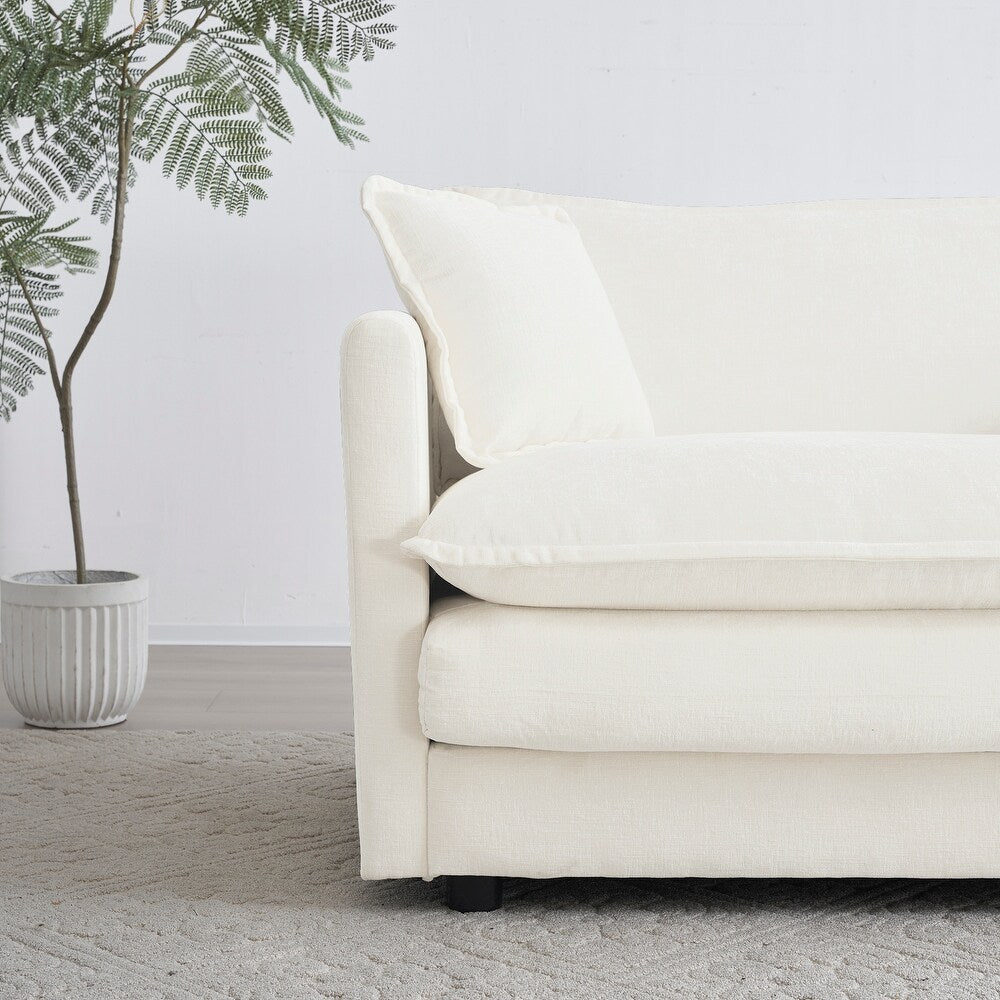 White Modern Fabric Double Sofa with 4 Pillows (Not Applicable inches)