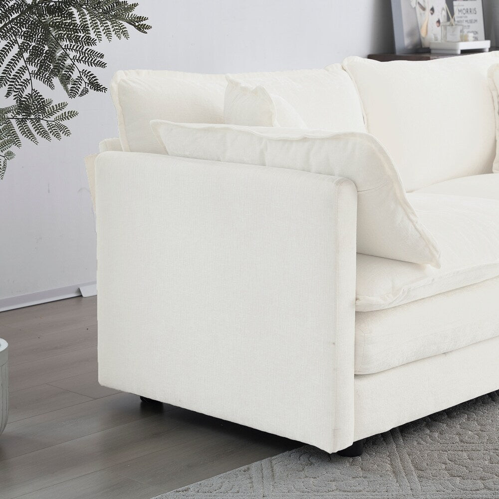 White Modern Fabric Double Sofa with 4 Pillows (Not Applicable inches)